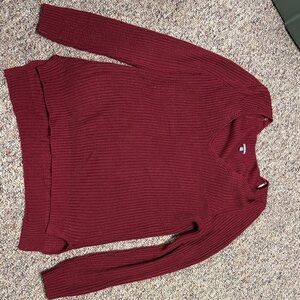 V Neck Burgundy Knit Sweater